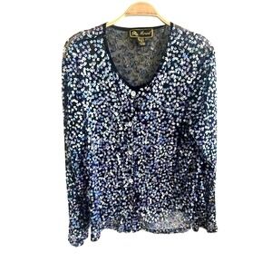 Mirasol Sequined Art To Wear Multi Color Cardigan Size XL Pearl Buttons‎ Festive